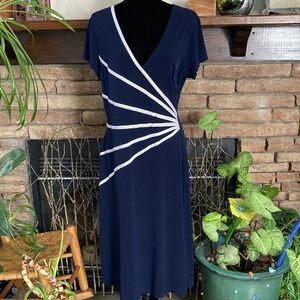 Connected Apparel Navy Dress with White Accents